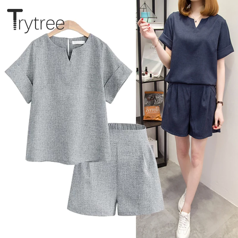 Женский однотонный костюм Trytree повседневный комплект из двух предметов топ и