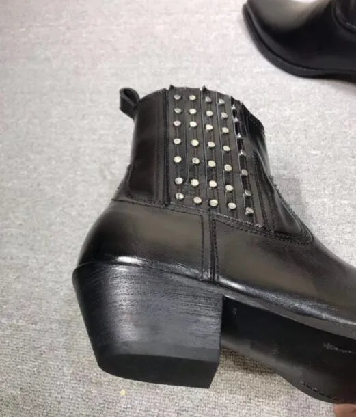 

2019 FR.LANCELOT Black Genuine Leather Elastic band Ankle Chelsea Men Boots Harness Wyatte Slip On Men shoes Big Size 45 46