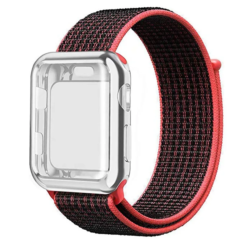 ASHEI из мягкого нейлона и шифона со вставками в полоску, ремешок+ чехол для Apple Watch 4 полоса 40 мм 44 мм с покрытием из ТПУ Защитный чехол ремешок для наручных часов Apple Watch 42 мм, 38 мм