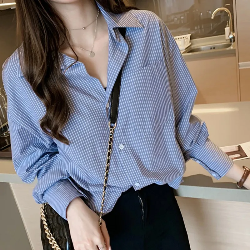 spring new Hong Kong flavor retro chic striped shirt female design sense minority Han Fan jacket3 | Женская одежда