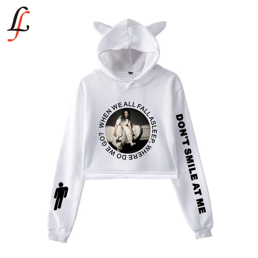 Женский свитер с кошачьими ушками Billieeilish модный короткий кошачий Топ хит