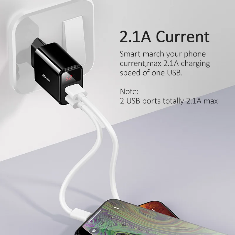 USAMS двойное зарядное устройство USB LED дисплей Мобильный телефон EU Быстрая зарядка