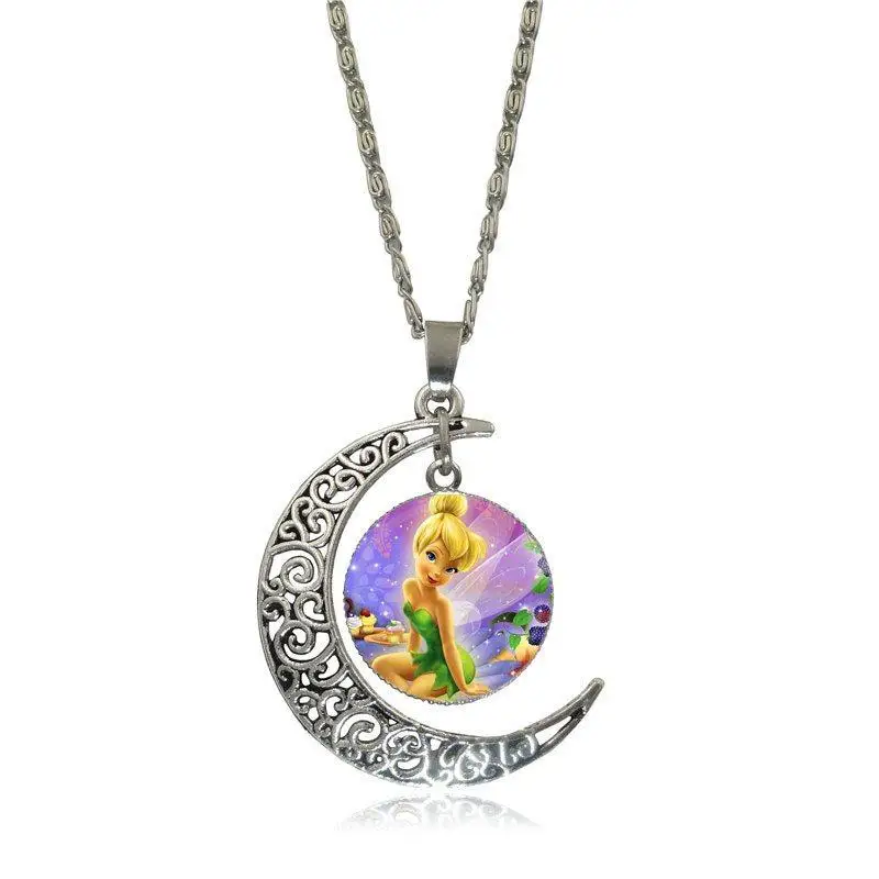 EJ Glaze Cute Girl Jewelry With Silver Plated Glass Cabochon Crescent Moon Choker Long Pendant Necklace For Men Women Gift | Украшения и