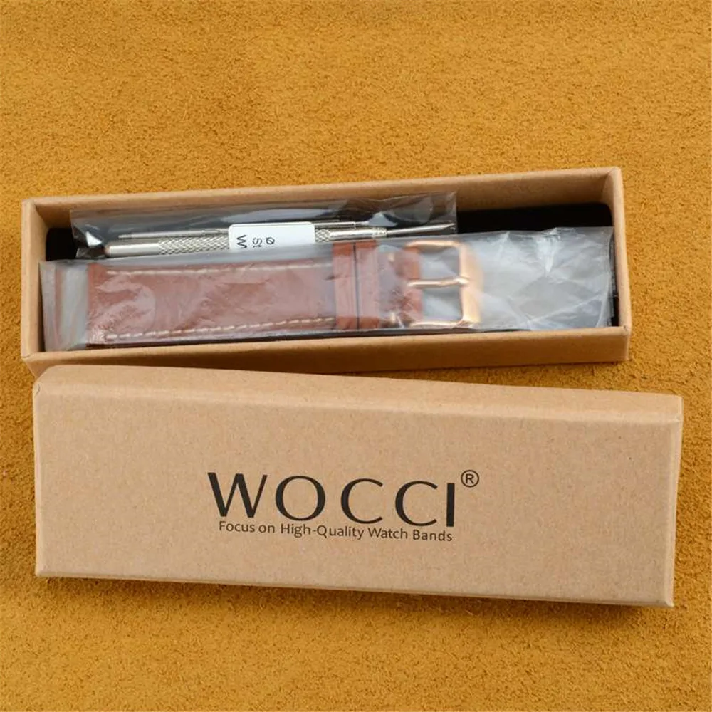 Ремешок WOCCI из натуральной кожи 18 мм, 20 мм, 22 мм, винтажный ремешок для часов, коричневый ремешок для часов, браслет из розового золота