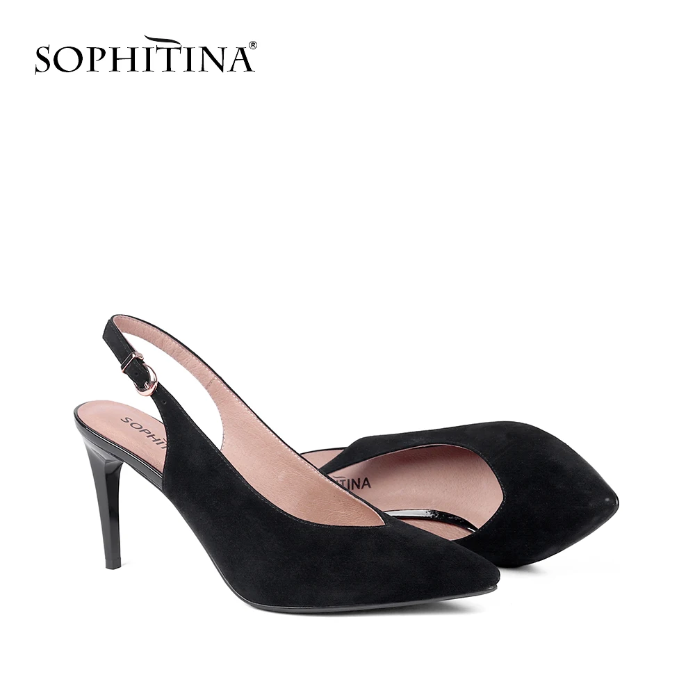 SOPHITINA Comfortable Kid Suede Sandals Fashion Shallow Sexy Pointed Toe Shoes New Hot Sale High Thin Heel Women's Sandals SC139
