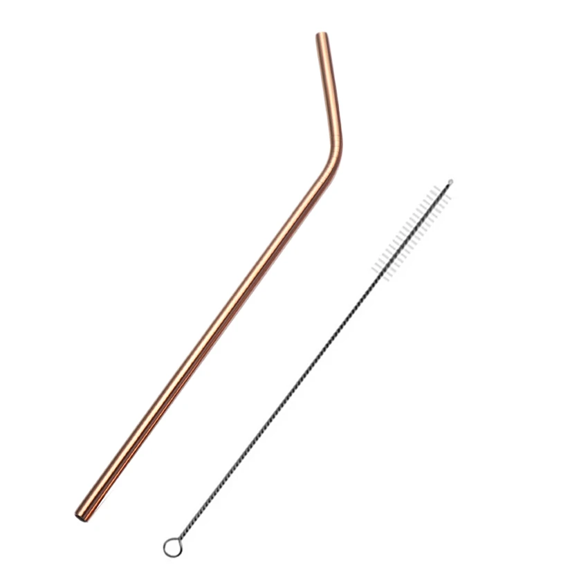 B-Rose gold 2pc 2 шт/4 шт многоразовые металлические трубочки для питья из цветной нержавеющей стали крепкая гнущаяся или вертикальная соломинка для напитков для кружек+ чистящая щетка - Цвет: B-Rose gold 2pc
