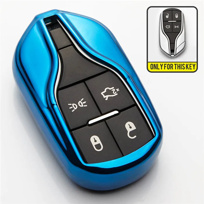 Blue Only Case 6 Color Soft Car Key Ring Case For Maserati Levante Ghibli Quattroporte Granturismo Interior Accessories Car Smart Key Bag Cover - Название цвета: Blue Only Case