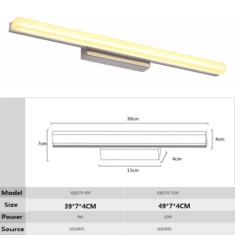 Led Cosmetic Mirror lamp 39-49CM Modern Bathroom Wall Light Waterproof Vanity Cabinet lights Aluminium Indoor sconce Lighting | Лампы и
