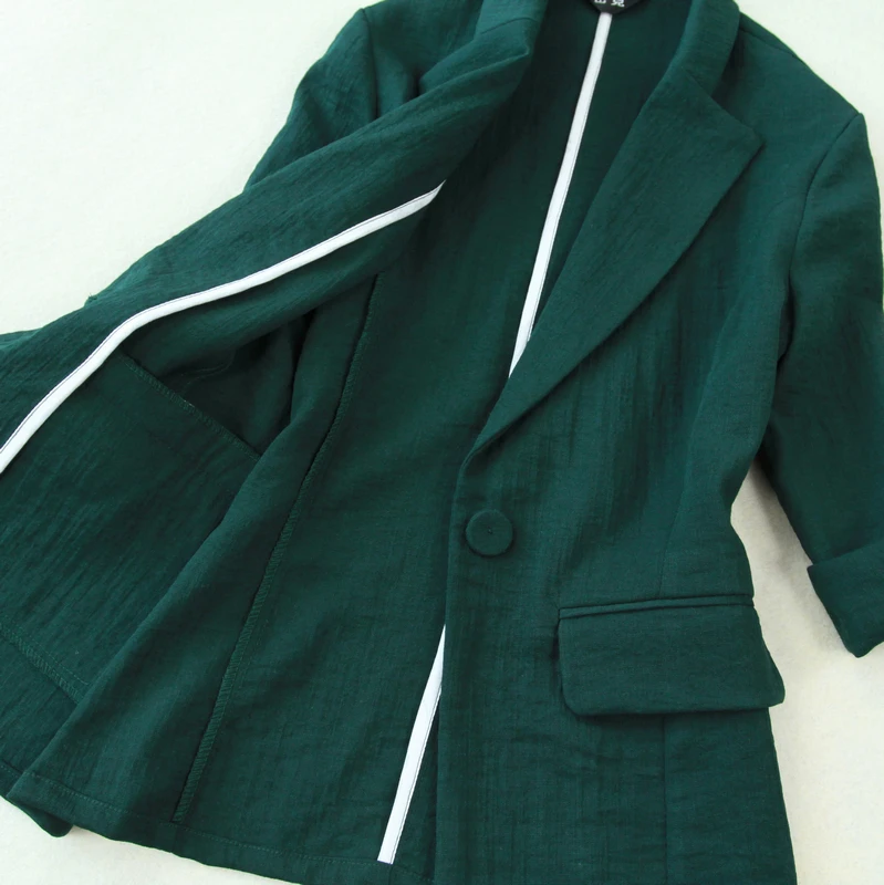 2019 весна лето плюс размер темно зеленый три четверти рукав Блейзер костюм +