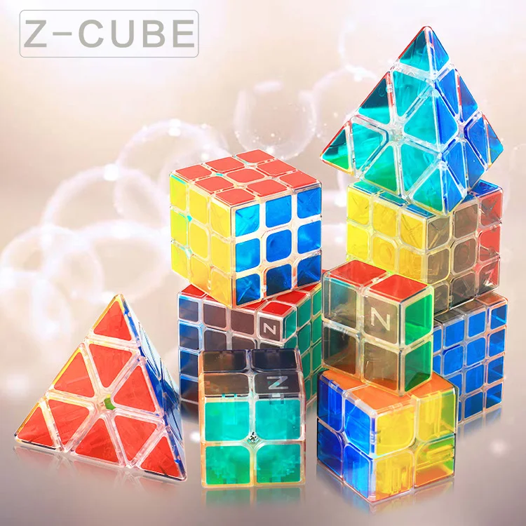 Бренд Z-cube, новинка, 3*3, прозрачный скоростной магический куб, 3x3x3, без наклеек, кубик-головоломка, 4x4x4/Пирамида/2x2x2, игрушка для детей