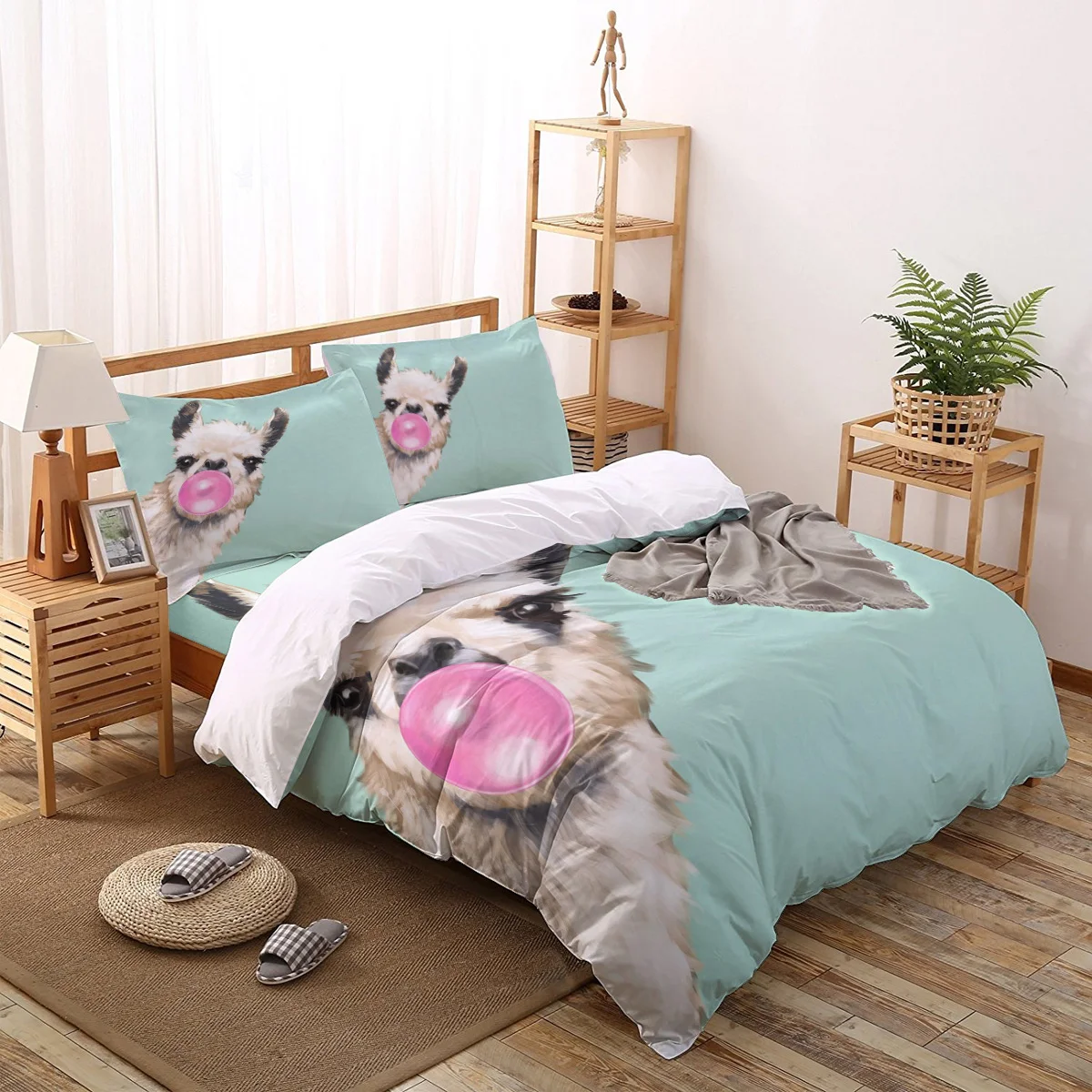 Bubble Gum Sneaky Llama в зеленом пододеяльнике 3D хлопок король постельные принадлежности набор покрытий одеяло набор постельных принадлежностей для односпальной кровати