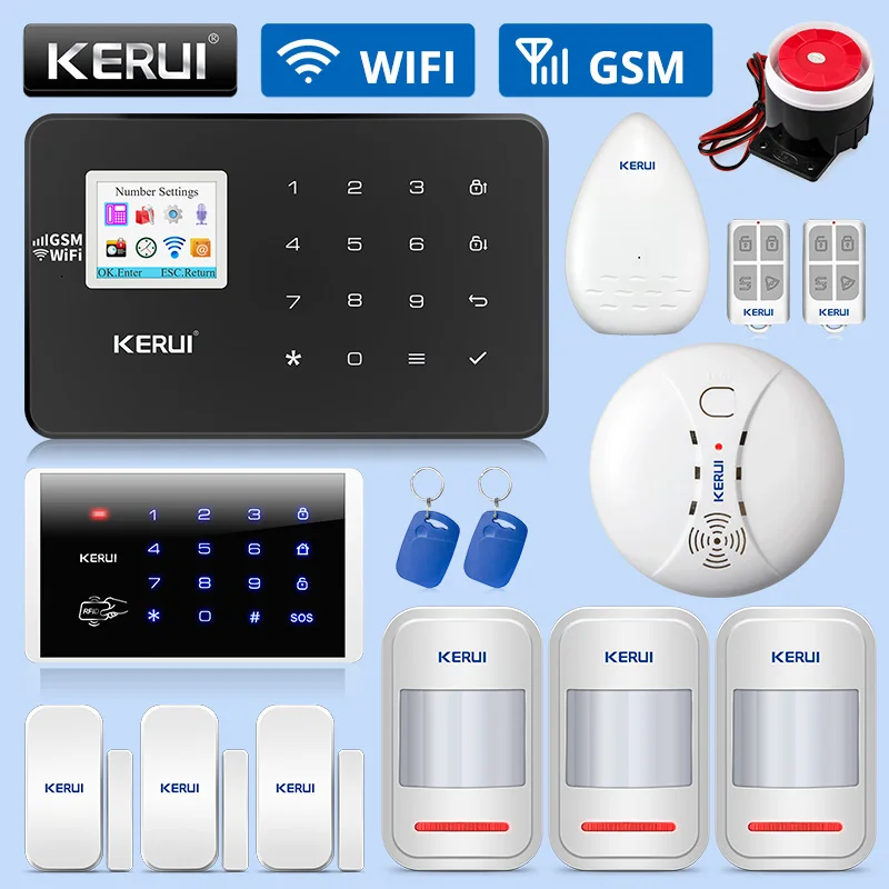 Kit 4 KERUI W18 GSM wifi охранная домашняя система охранной сигнализации приложение дистанционное управление движения пожарный детектор дыма датчик двери окна DIY Kit - Цвет: Kit 4