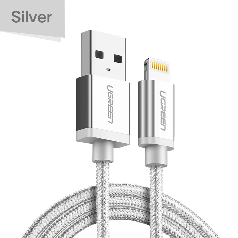 Silver Ugreen 2.4a Lightning MFi USB кабель для iPhone 7 6 5 быстро Зарядное устройство USB кабель для iphone 8X5 5S iPad Ipod зарядки шнур - Цвет: Silver