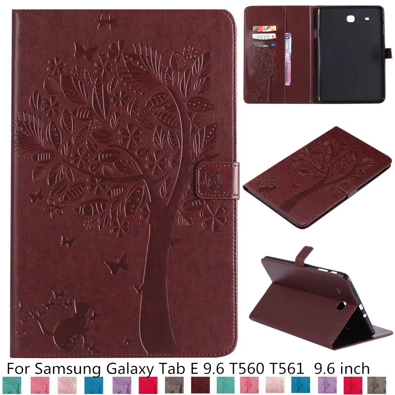 

Embossed cat tree girl Case For Samsung Tab E 9.6 T560 T561 PU Leather Tablet Stand Cover for SM-T560 Smart Wallet Cases + film