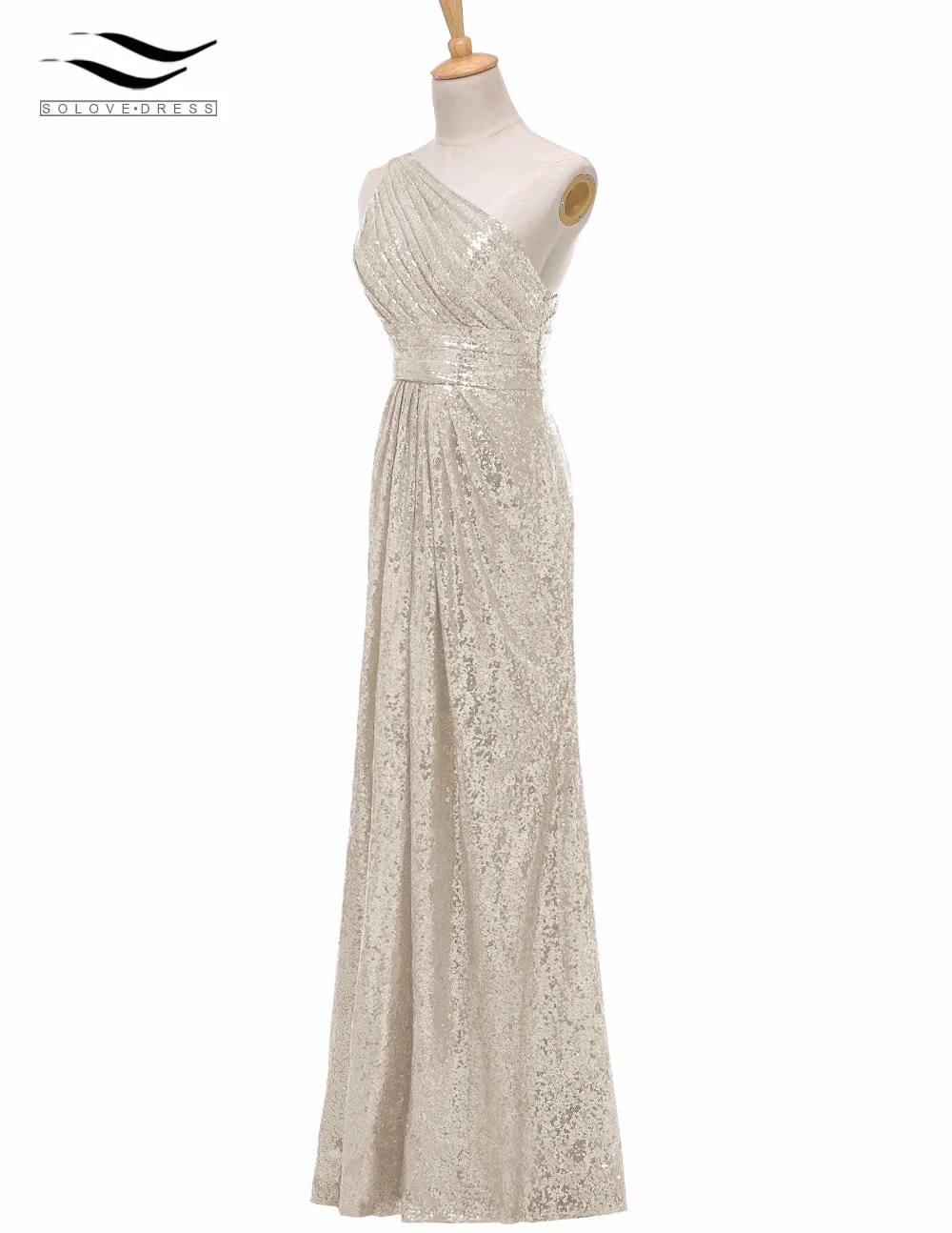 Solovedress/платье подружки невесты с рукавами-крылышками цвета шампанского и Русалочки, расшитое блестками, на одно плечо, настоящая официальная одежда, vestido de honra, SL-B00601