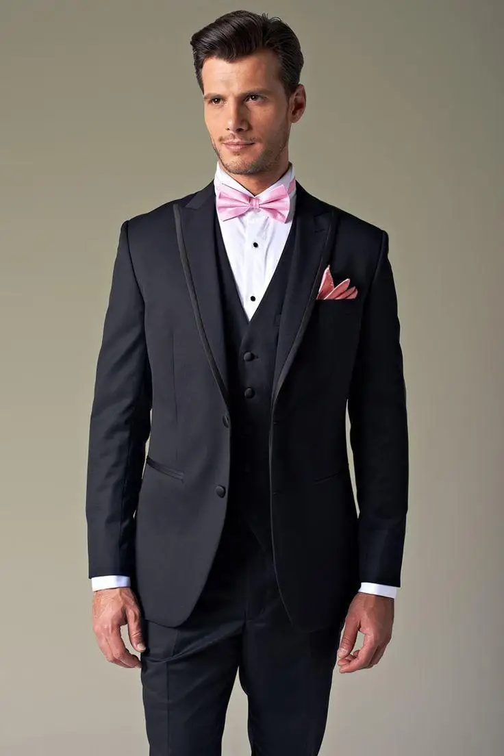 New Design Navy Peak Lapel Groom Tuxedos Groomsmen Men Wedding Suits Best man Suits (Jacket+Pants+vest+tie)