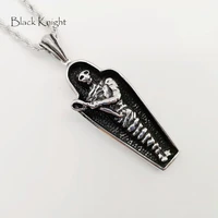 black knight gothetic coffin skeleton pendant necklace vintage silver color coffin mummy skeleton necklace men punk blkn0726