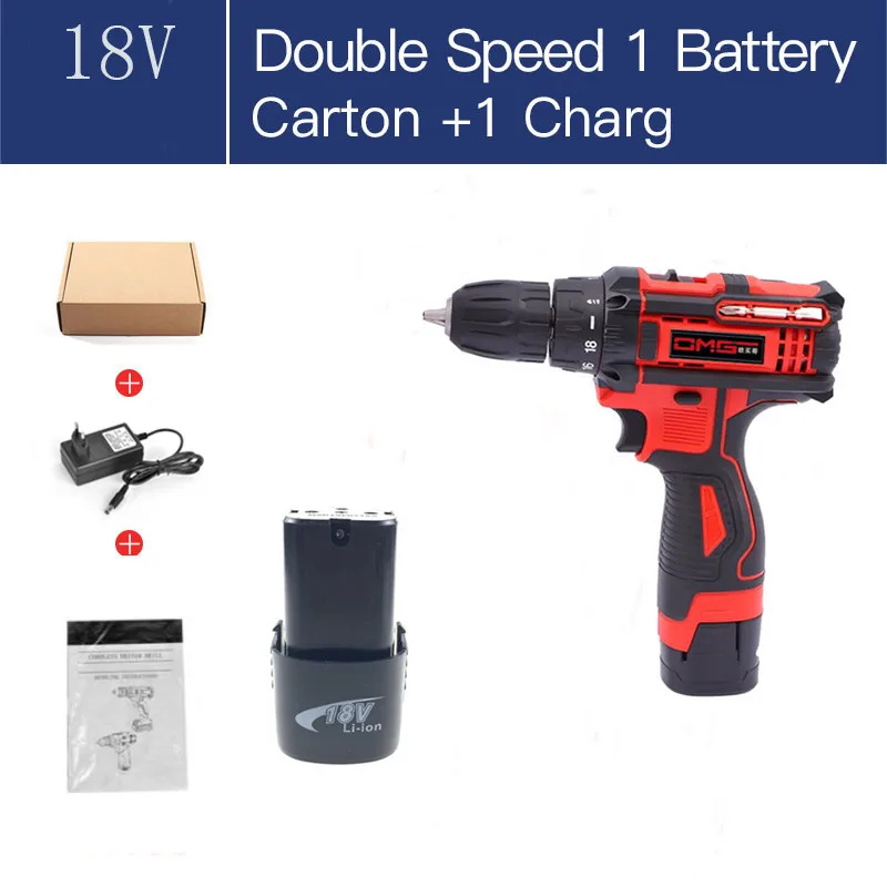 18V-SET1 18 в Электрическая Дрель аккумуляторная отвертка литиевая батарея Мини дрель аккумуляторная отвертка электроинструменты Аккумуляторная дрель - Цвет: 18V-SET1
