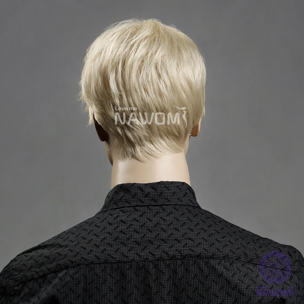 European Kanekalon Side Swept Bang Blonde Ear Length Hairstyle Straight Men Wigs with Wig Cap and Adjustable Buckle | Тематическая