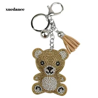 fashion charm crystal rhinestone leather bear pendant keychain alloy bag key ring holder for women gift souvenir jewelry