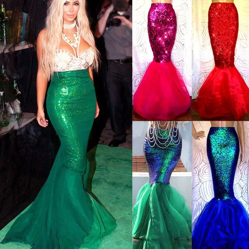 

Women Mermaid Halloween Cosplay Costume Fancy Party Tail Maxi Skirt