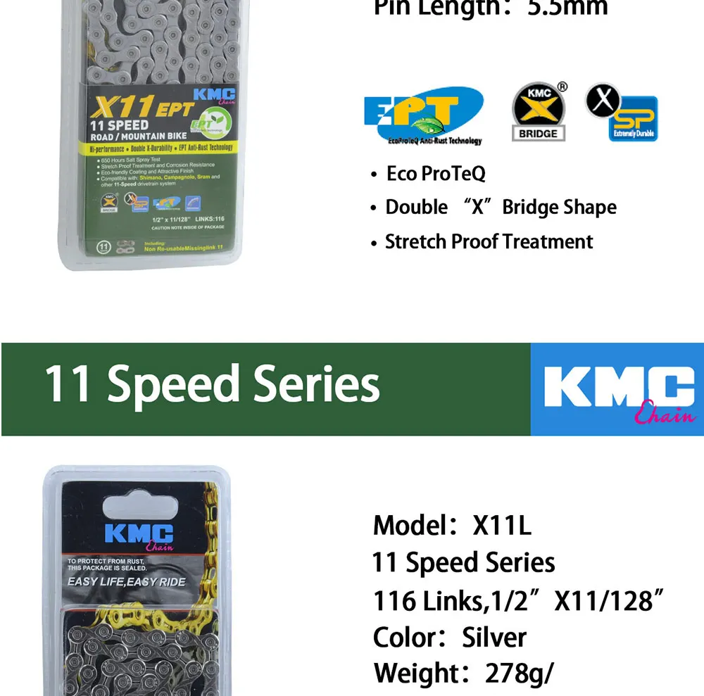 KMC X11 X10 велосипедная цепь 9S 10S 11S велосипедная цепь 116L с оригинальной коробкой и волшебной кнопкой для горных/велосипедных частей
