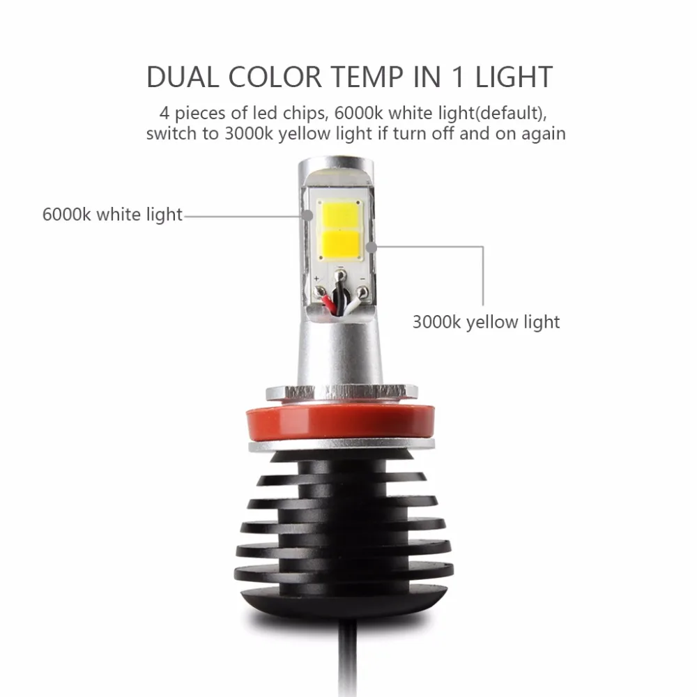 2 шт. H7 Led H1 H3 H8 H11 9005 HB3 9006 HB4 светодиодные лампы H27 880 881 двойной Цвет 2800LM