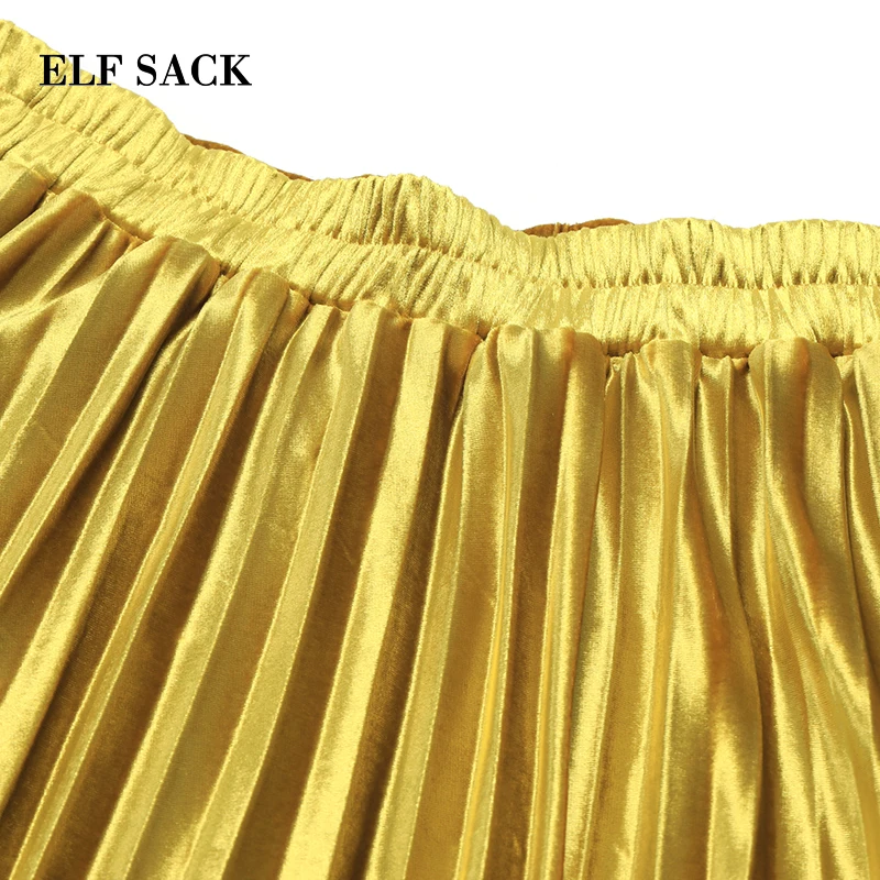 ELFSACK новинка юбки для женщин одноцветные на каждый день до середины икры а-силуэт
