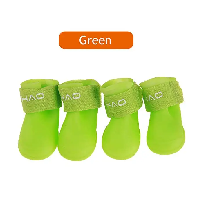 green 4 шт., Обувь для собак, водонепроницаемая, дождевая, обувь для питомцев, для собак, щенков, резиновые сапоги, карамельный цвет, обувь для щенков, товары для питомцев, 7 цветов - Цвет: green