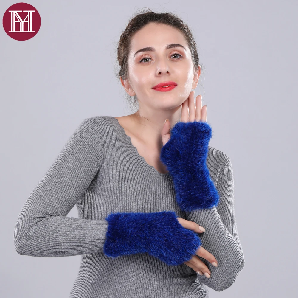 Брендовые женские перчатки из натурального меха норки без пальцев эластичные