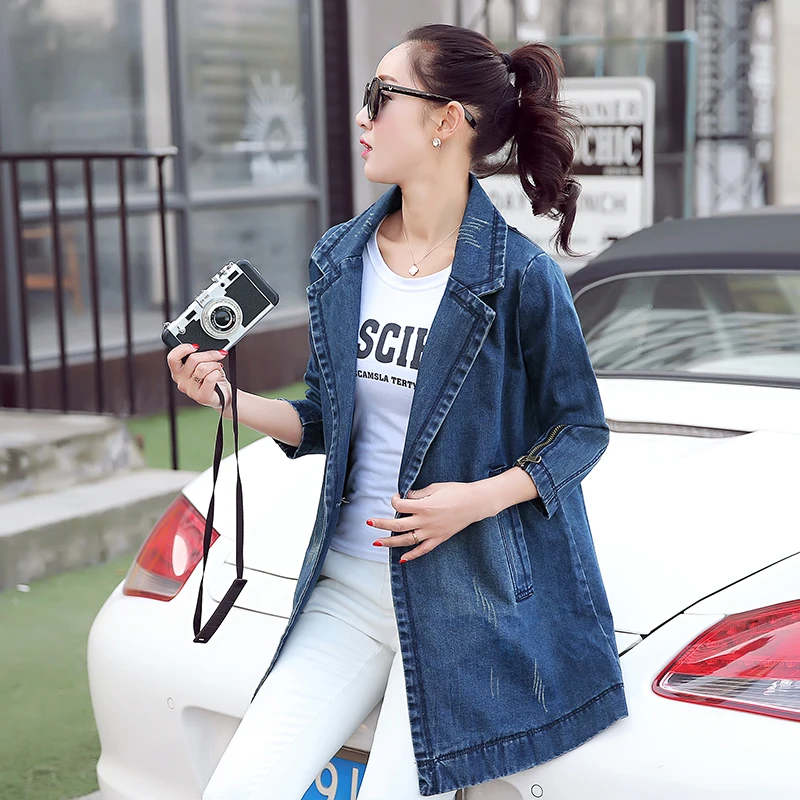 2017 spring new jeans coat fashionable long loose female tide | Женская одежда