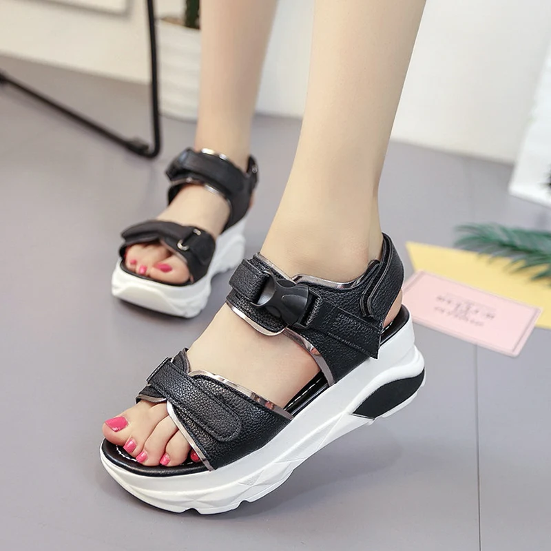 Женские летние сандалии с пряжкой шлепанцы пляжные босоножки на платформе