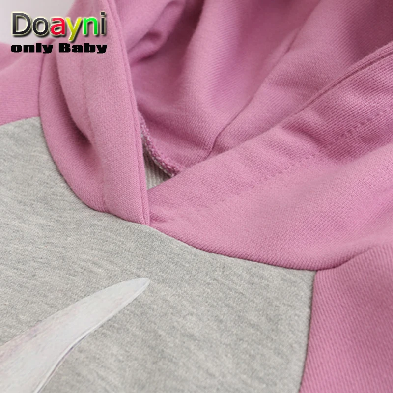 Doayni Baby Autumn Hooded Cartoon Rabbit Sweater Stitching Long Sleeve Dress Activites Girls Clothing Purple Yellow | Детская одежда и