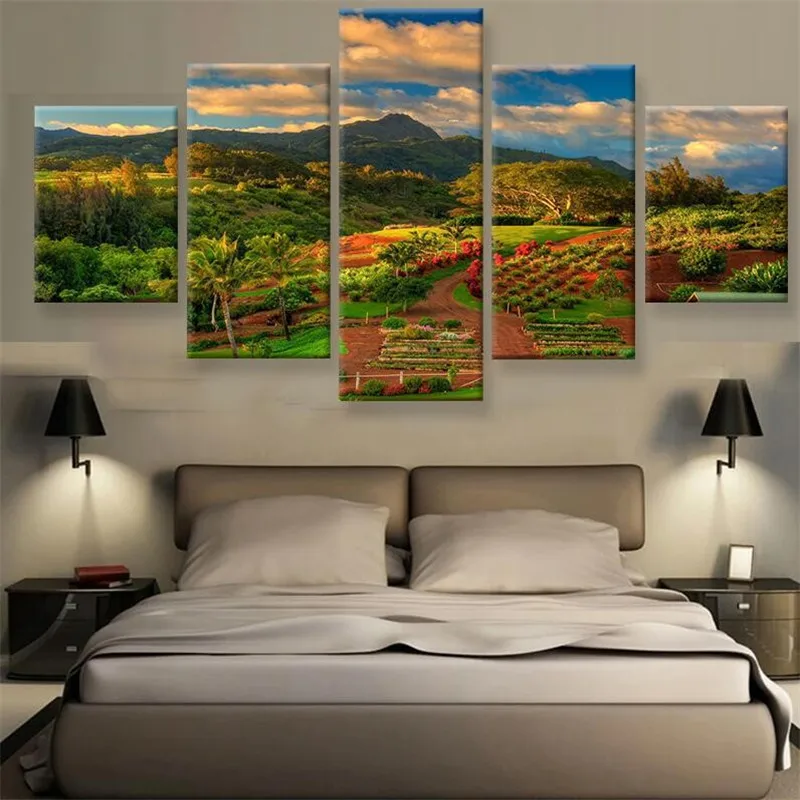 

5 Panel Canvas Canvas Painting Modular Decoracion Nature And Modern Countryside Landscape Wall Pictures For Living Room