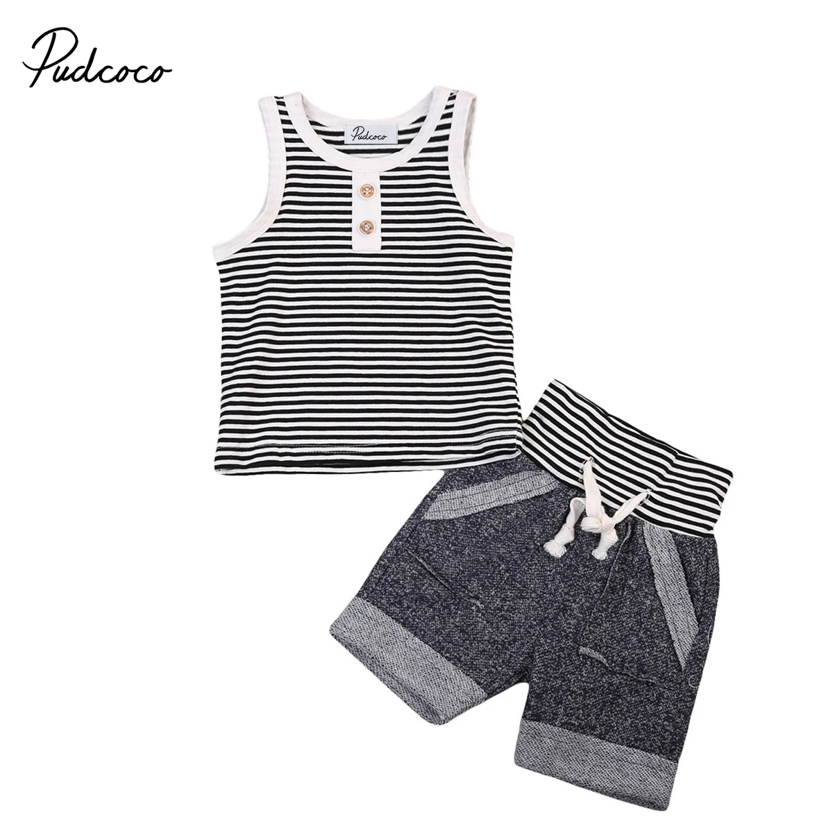 2Pcs Striped Kids Boys Strap Cotton Clothes Newborn Toddler T Shirt Tee Top+Pants Outfits US | Детская одежда и обувь