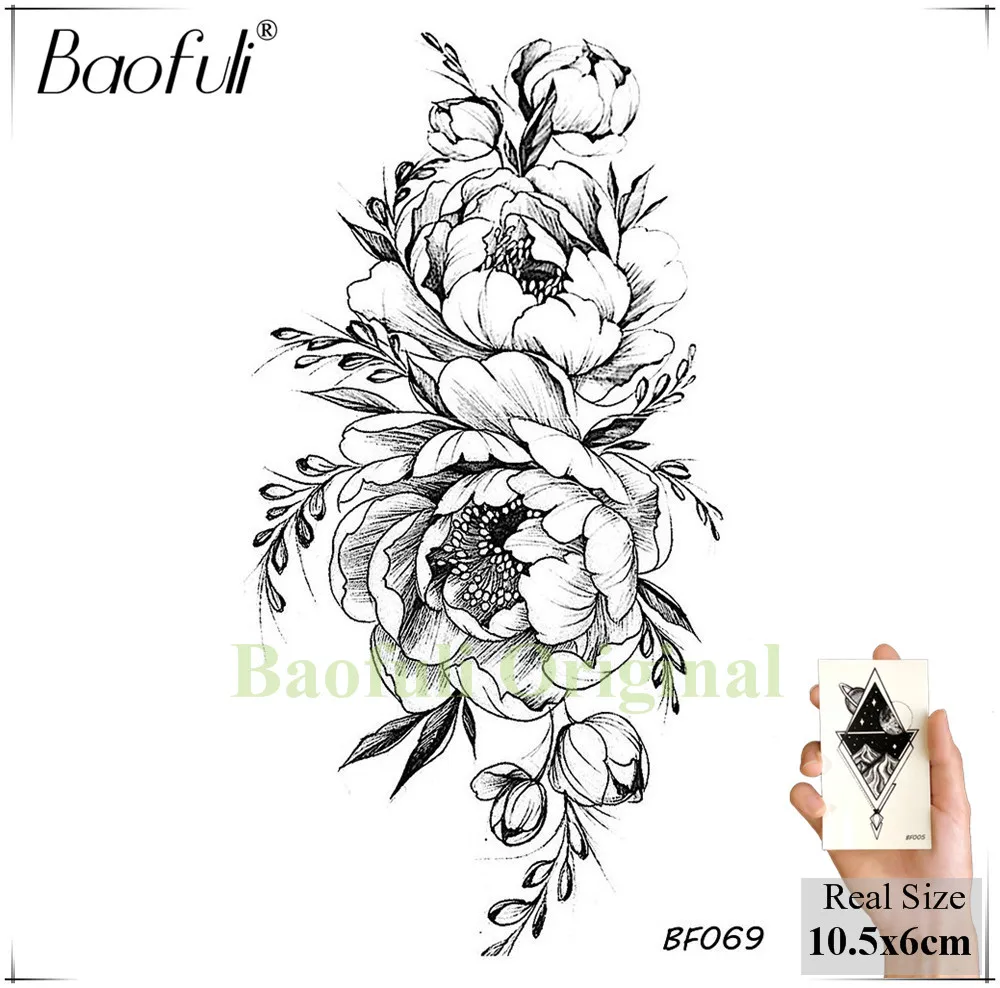 Геометрическая розовая черная Цветочная Временная тату цепочка Baofuli