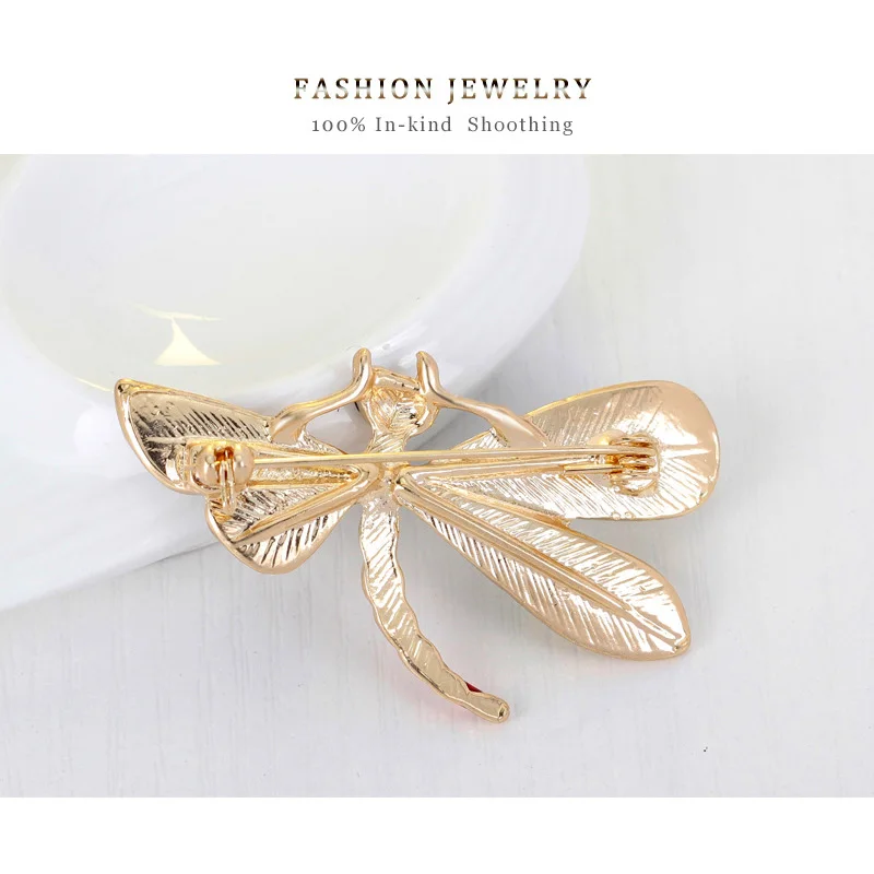 Женская Брошь в виде стрекозы Золотая брошь с синей эмалью 1 шт.|brooches for women|gold