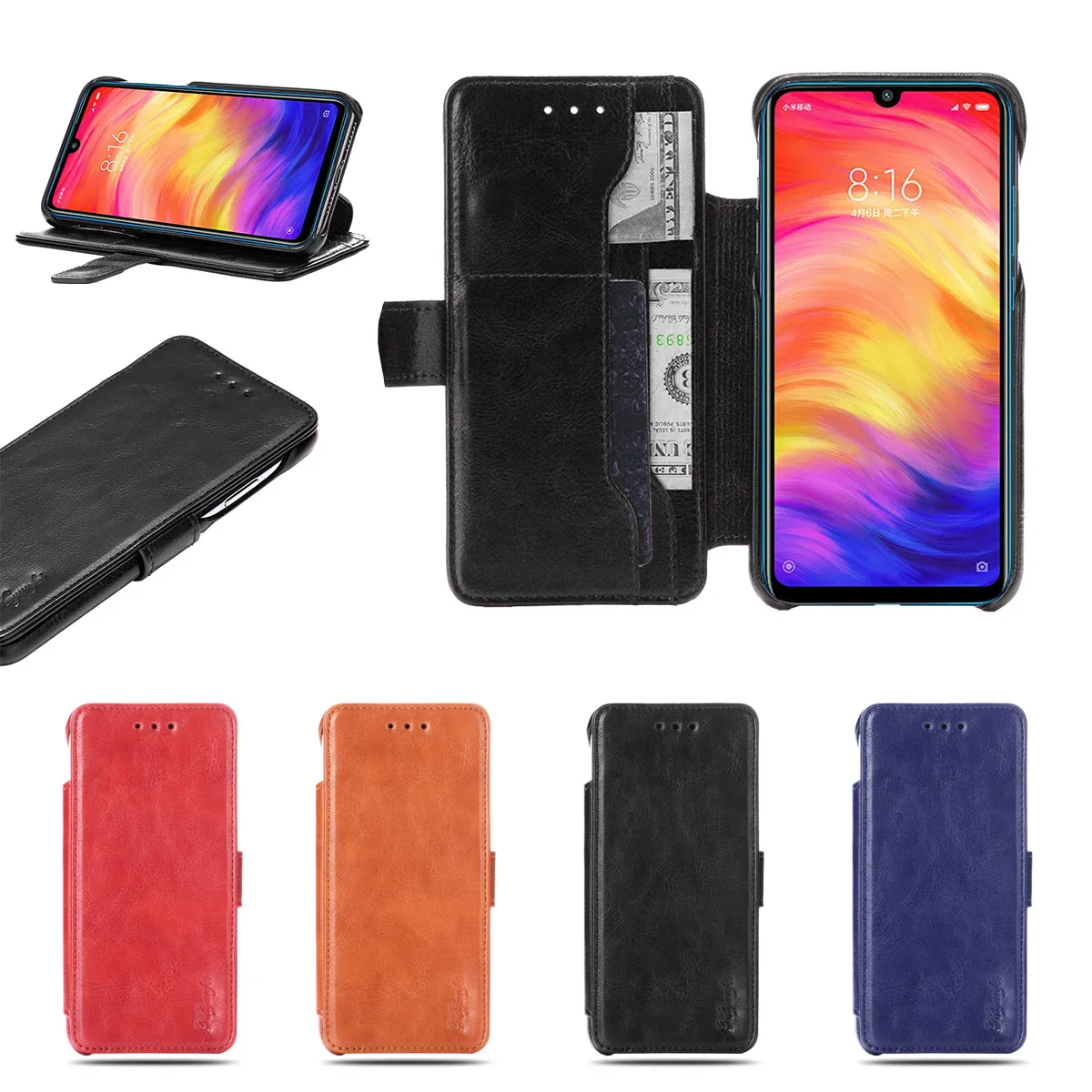 Чехол для Xiaomi Redmi Note 7, роскошный чехол-книжка из искусственной кожи с откидной крышкой, чехол-кошелек с подставкой, красный чехол для mi 6 Pocophone F1 mi 9 mi 9 SE, Чехол для карт