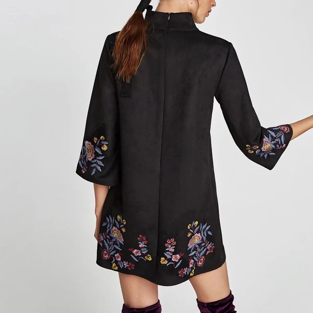 Shegetit зима Винтаж цветочный Вышивка мини-платье Для женщин Vestido Flare рукавом Ретро