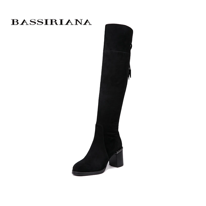 BASSIRIANA/новые женские сапоги выше колена из натуральной кожи кожаные ботинки