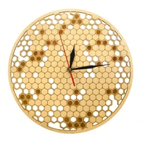 wood clock watch kitchen rustic hanging clock modern geometric clock honeycombs wooden wall decor art bee lover gift for family