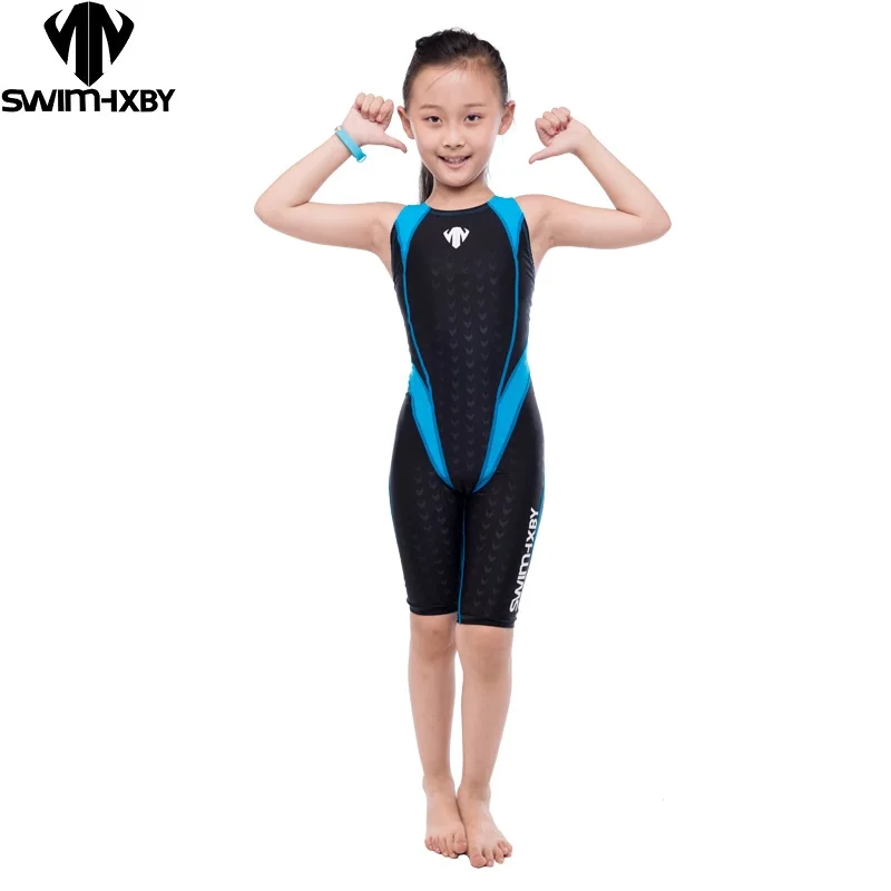 HXBY Professional Competition Swimsuit For Girls One Piece Swimwear Women Knee Women's Swimsuits Swimming Suit Girl Child | Спорт и