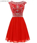 Женское короткое шифоновое платье без рукавов, короткое коктейльное платье с открытой спиной и бисером, цвет красный, черный