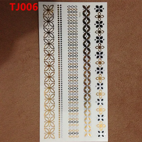 

1PC Flash Metallic Waterproof Temporary Tattoo Gold Silver Men Women Henna Lucky Flower Necklace Design Tattoo Sticker TJ-006