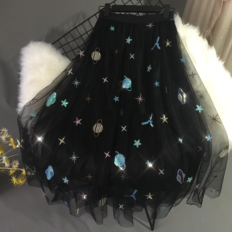 Галактика Звездные блестки сетки вышитые ткани одежда полупрозрачные блесток