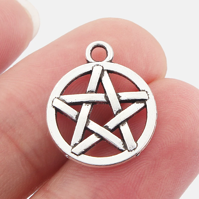 

30PCS Tibetan Silver Hollow Star Pentacle Celtics Knot Round Charms Pendants for DIY Jewelry Necklace Earrings Making Findings