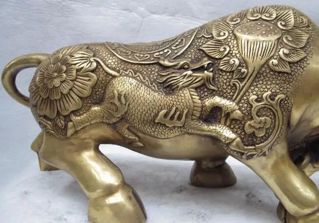 Китайский фольклорный медный Бронзовый Fengshui цветок лотоса Kylin Kilin Крупный