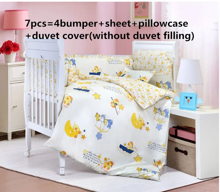 

Promotion! 6/7PCS cot bedding baby girl,100% cotton baby crib beding sets with filling ,120*60/120*70cm