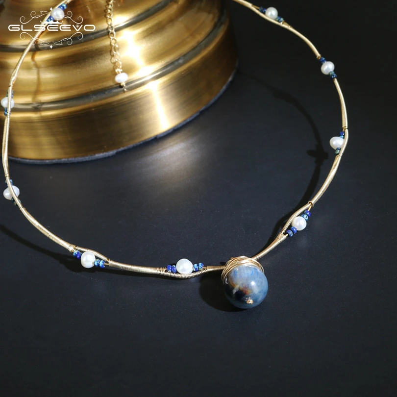 GLSEEVO Natural Fresh Water Baroque Pearl Flower Pendant Necklace For Women Luxury Fine Jewellery Bijoux Collares Collane GN0065 | Украшения