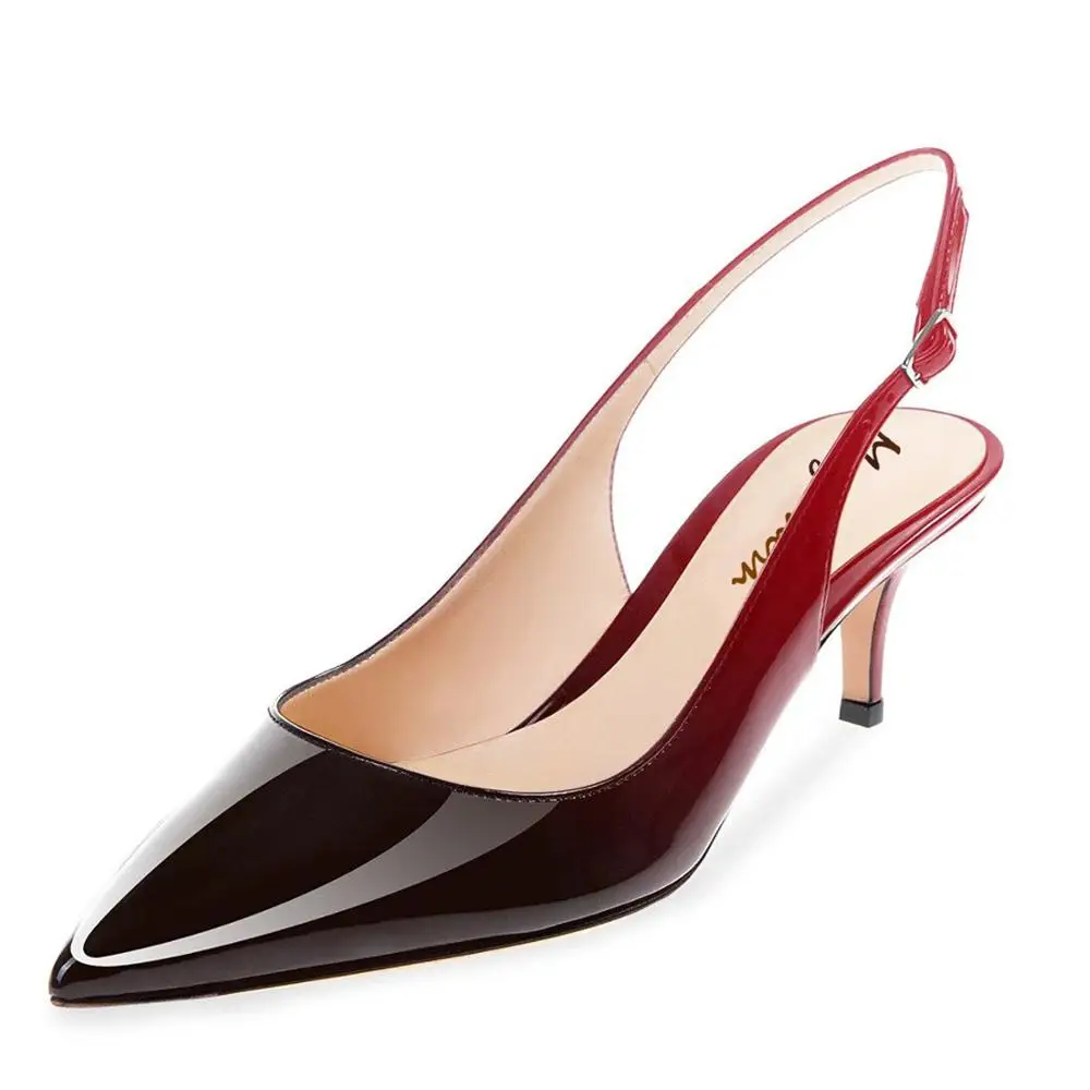 

Maguidern 6.5 CM Kitten Heel Sandals Patent Leather Pointed Toe Slingback Ankle Metal Buckle Strap Pumps Heel Shoes Plus Size